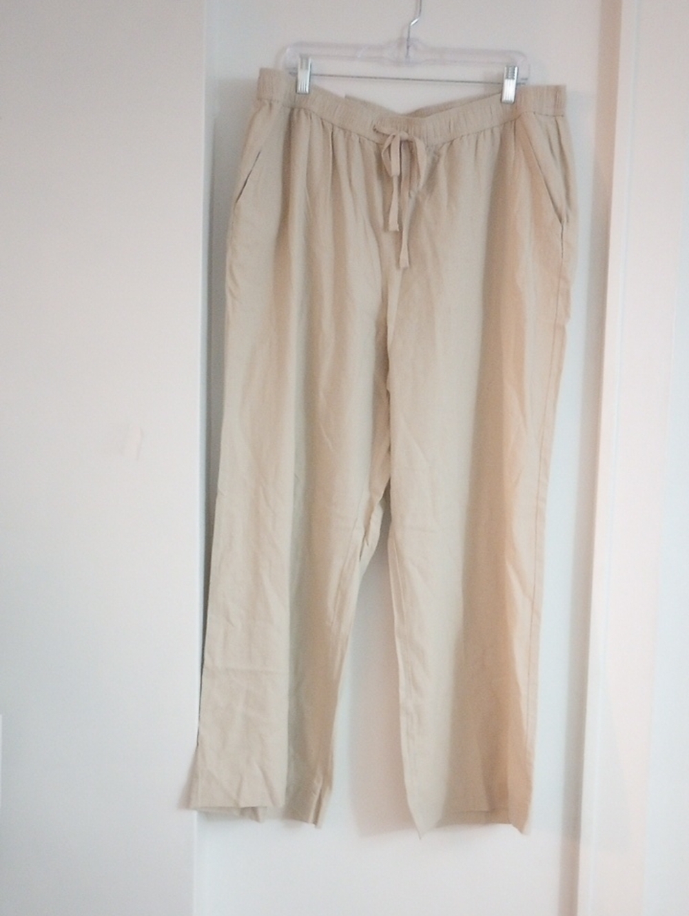 Briggs Tan Beige Linen Blend Lightweight Drawstring Summer Pants Women Size XXL